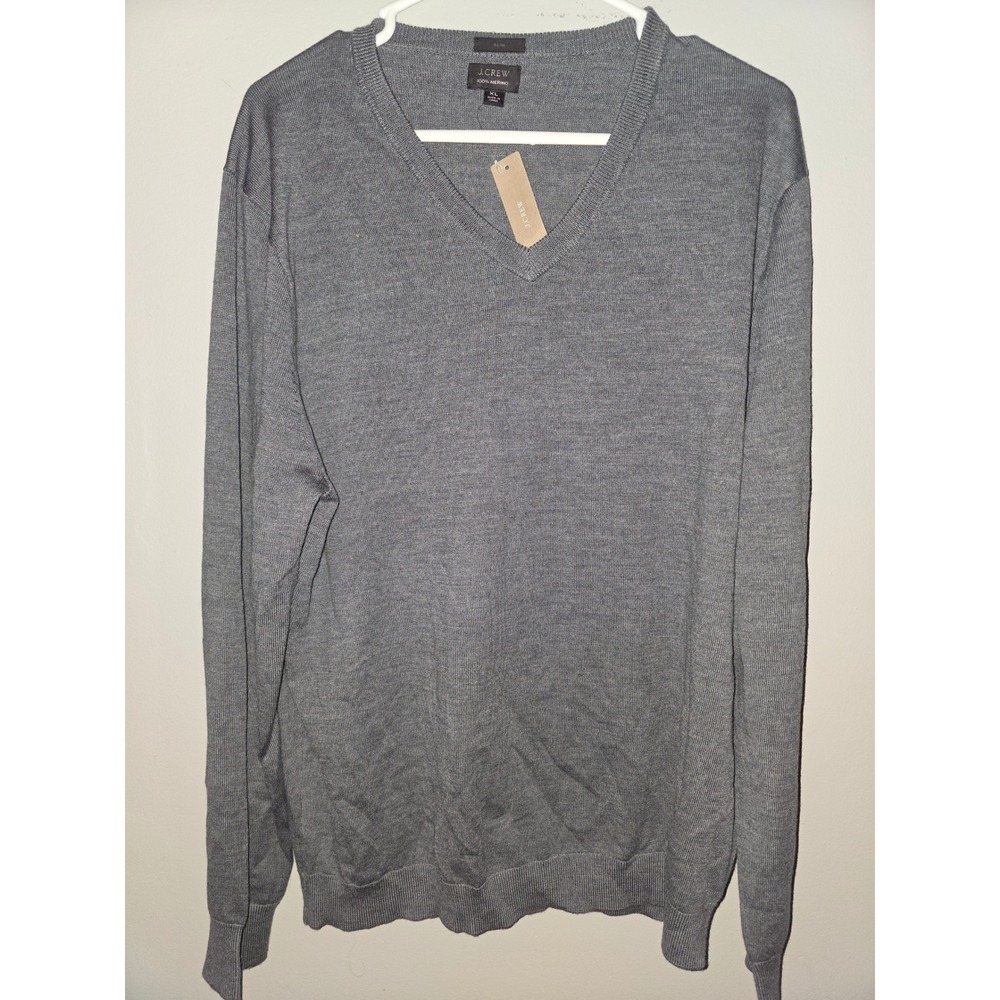 J.Crew Mens Slim Fit 100% Merino Wool V-Neck Sweater Grey XL AE138 NWT